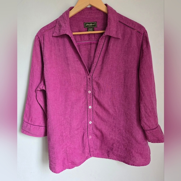 Eddie Bauer Tops - EDDIE BAUER Purple 💯 Linen Shirt